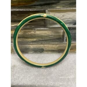 Vintage Bakelite Bangle Bracelet Green Butterscotch Art Deco Etched Design